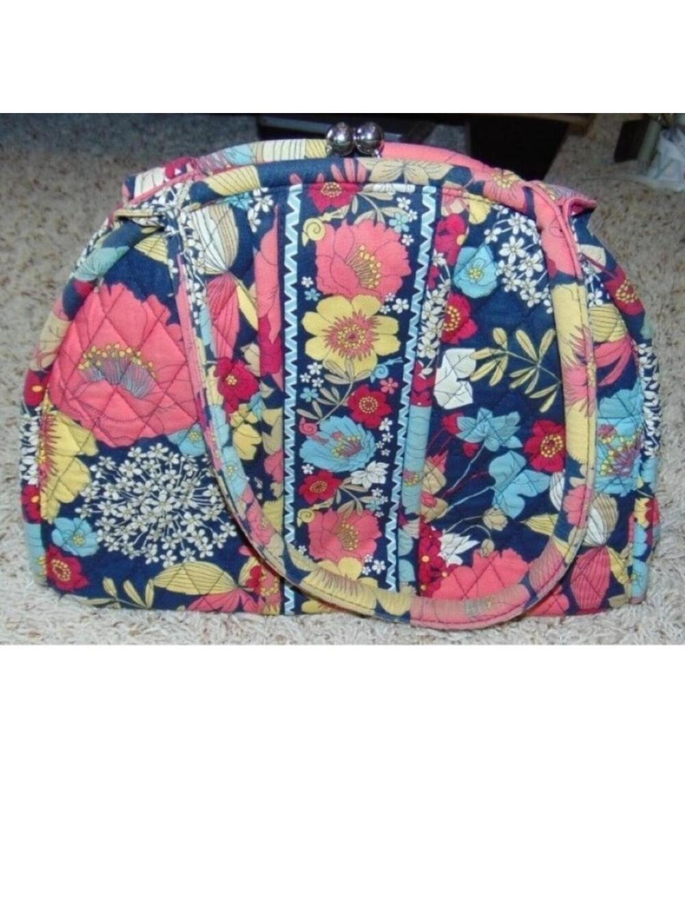 Vera Bradley Purse Kiss Lock Dome Multi Floral Quilted Fabric 2 Handles